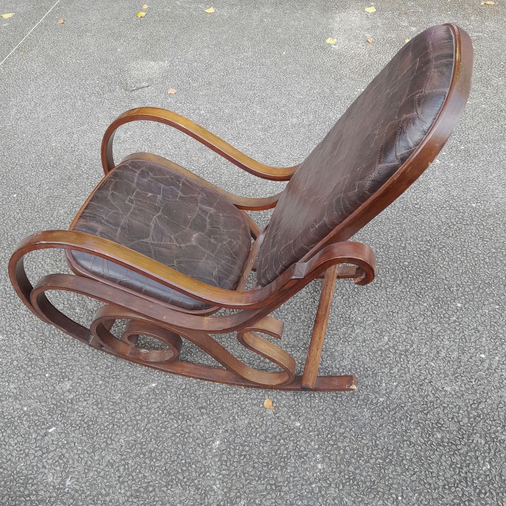 Rocking chair assise en cuire Meubles