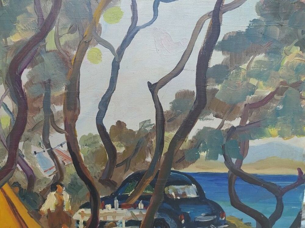 Tableau Paysage M&eacute;diterran&eacute;en Camping Sign&eacute; S.Chauvin 
