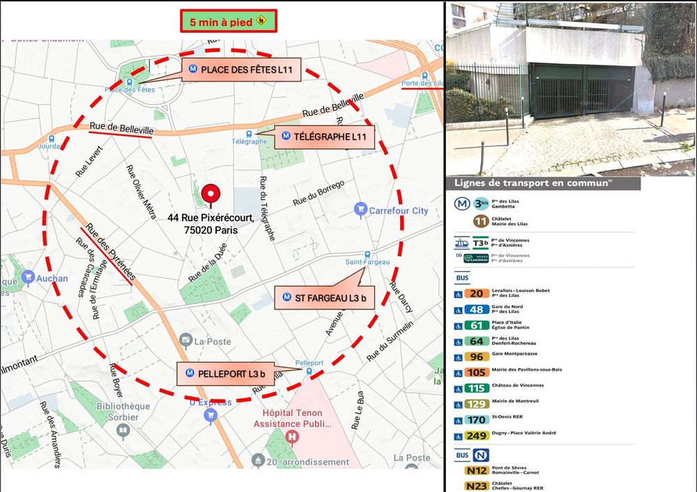 Location Parking/Garage Place Voiture / Berline / SUV / Utilitaire - 75020 Paris Paris 20