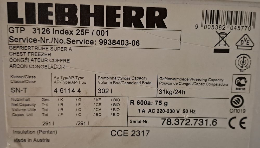 Cong&eacute;lateur Coffre Liebherr Premium capacit&eacute; 300 litres Electroménager
