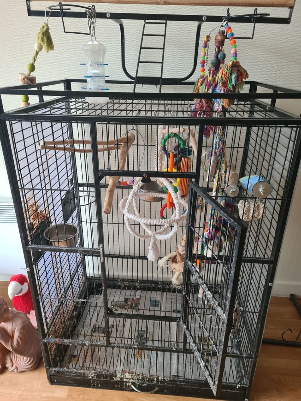   Cage perroquet+cage de transport+perchoir sur pied 