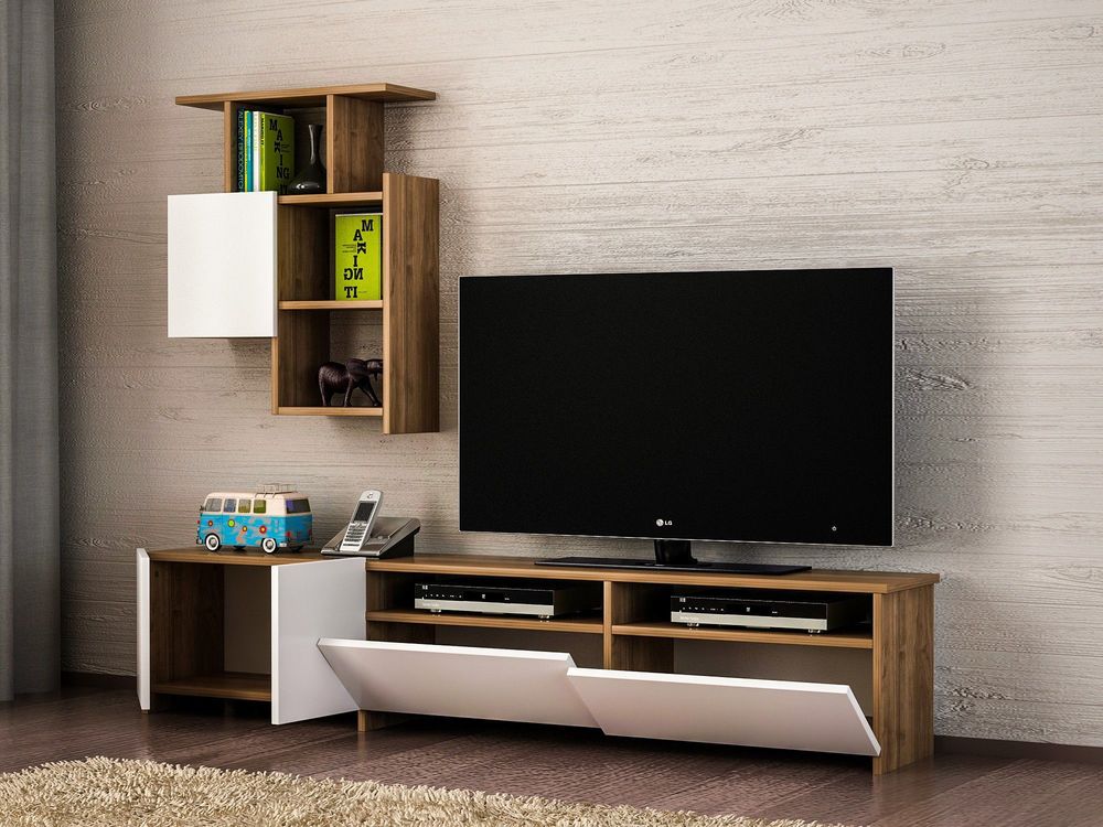 Meuble TV en bois, Noyer Blanc Meubles