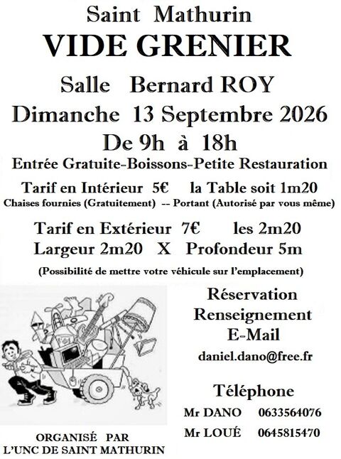 VIDE GRENIER DE L'UNC DE SAINT MATHURIN 
0 Saint-Mathurin (85)