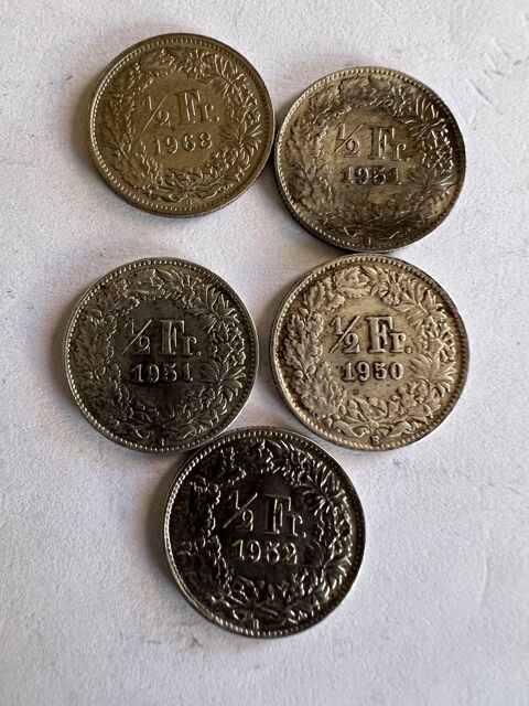 1/2 Franc Suisse Helvetia 1950-(x2 1951)-52-68. 10 Pierrelaye (95)