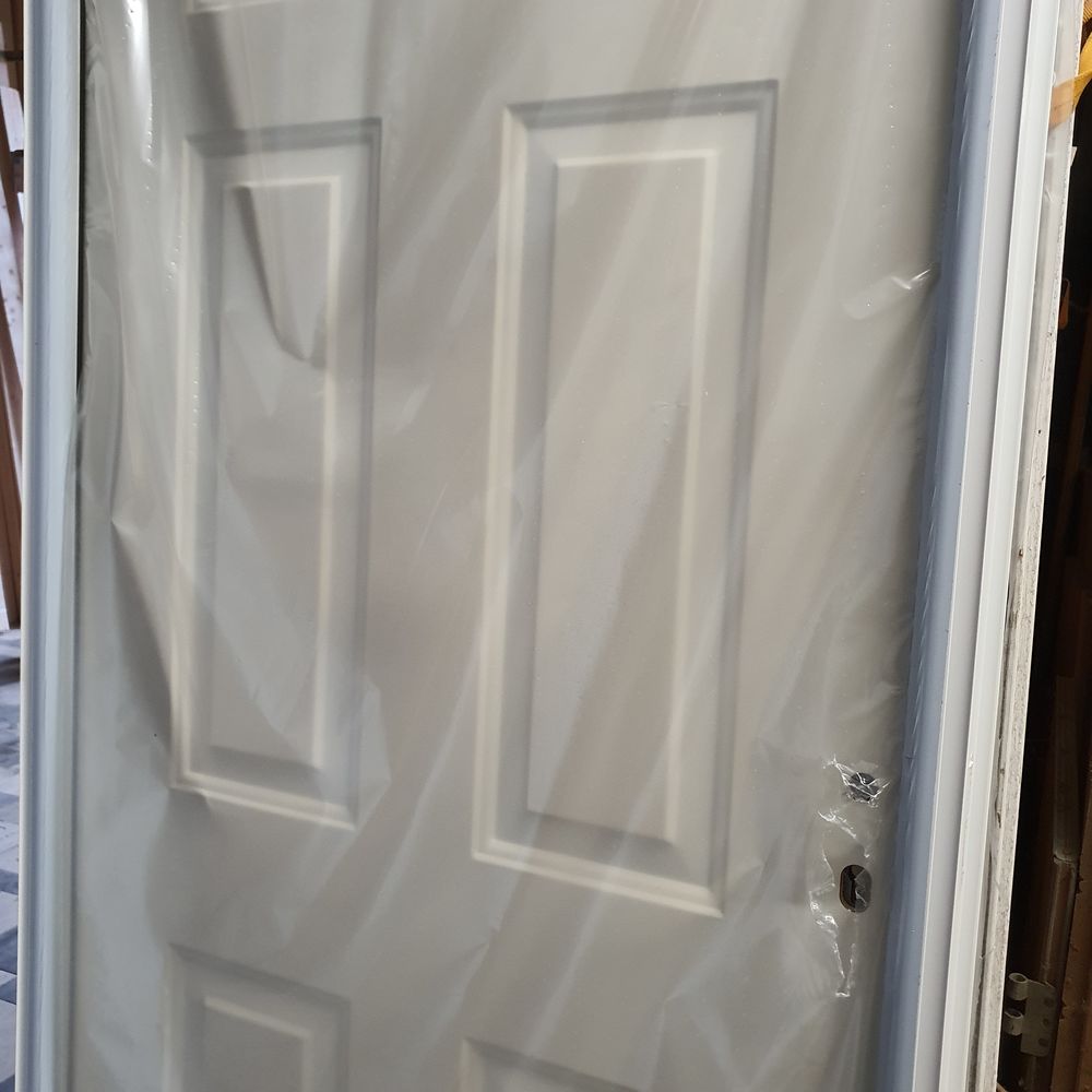 PORTE ENTR&Eacute;E pleine -EXT&Eacute;RIEURE BLANCHE- D&eacute;cor Carr&eacute;e Bricolage