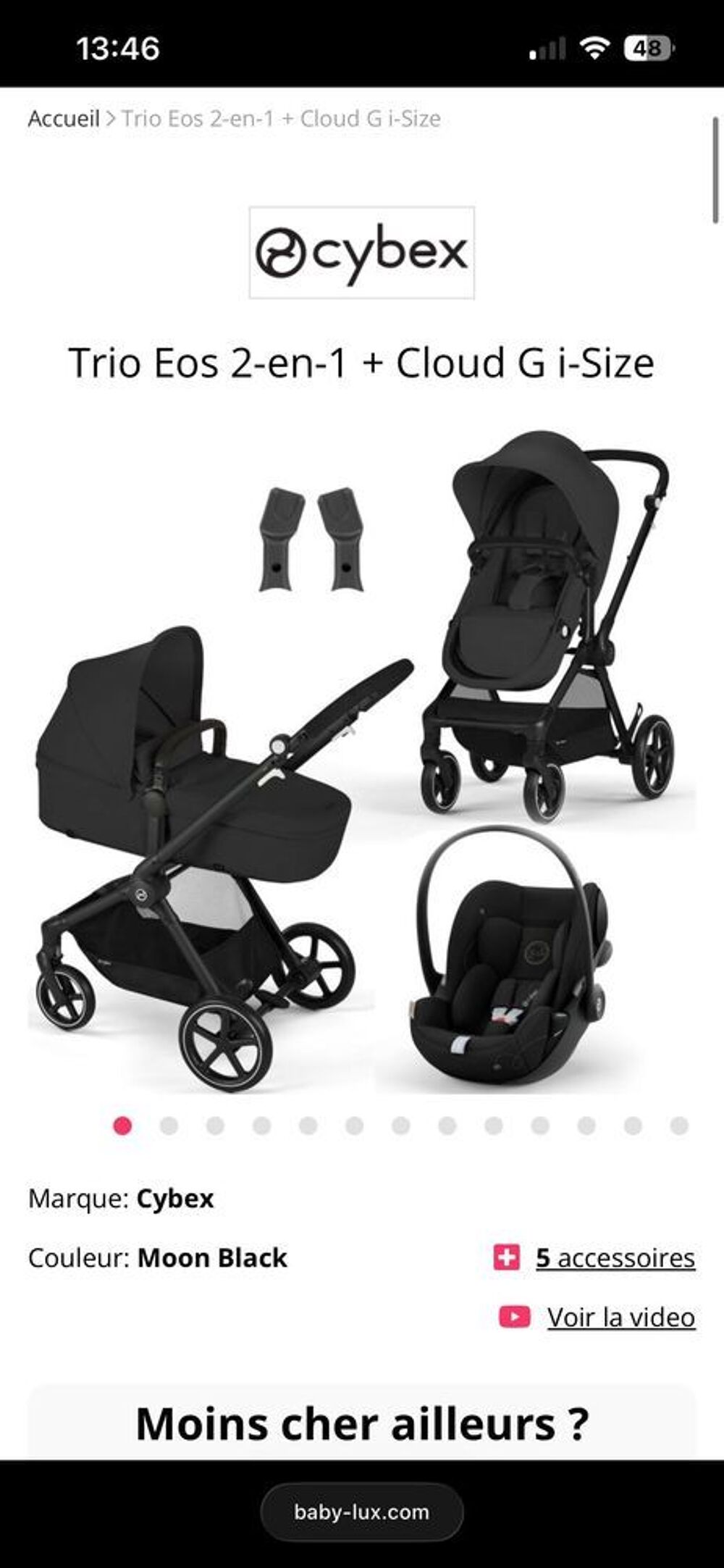 Poussette Trio Cybex Eos 2-en-1 + Cosy Cloud G i-Size €" Noir €" Bon &eacute;tat Mobilier enfants