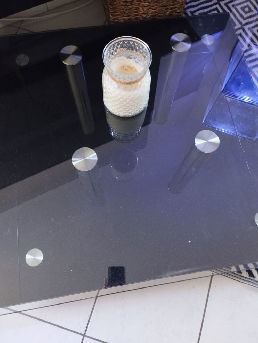 Table basse de salon en verre noir et blanc Meubles