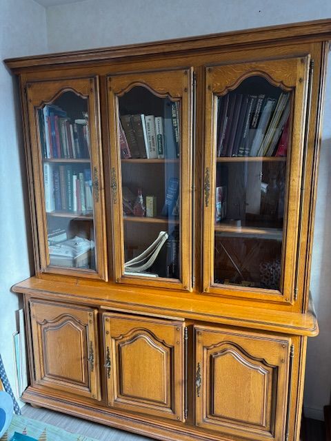 Grande vitrine biblioth�que buffet en ch�ne massif 235 Cl�rey (10)