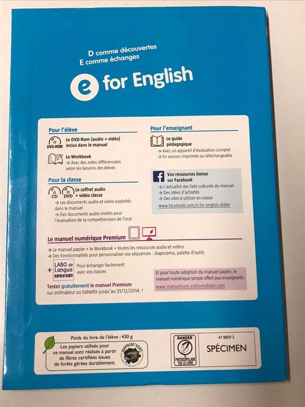 Livre d'anglais E For English 3&egrave;me Livres et BD