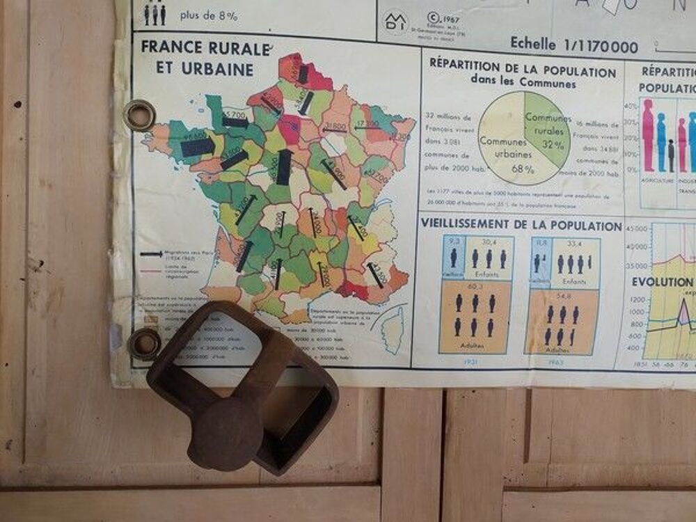 Affiche Carte Scolaire Vintage France Population Décoration