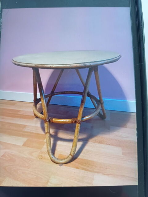Table basse et ronde en ROTIN 25 Le Mans (72)