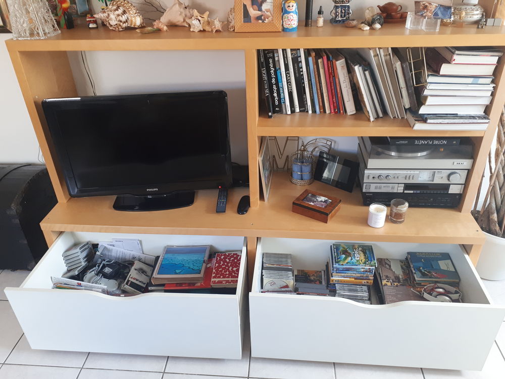 Meuble t&eacute;l&eacute; Biblioth&egrave;que avec 2 grands tiroirs pour CD Meubles