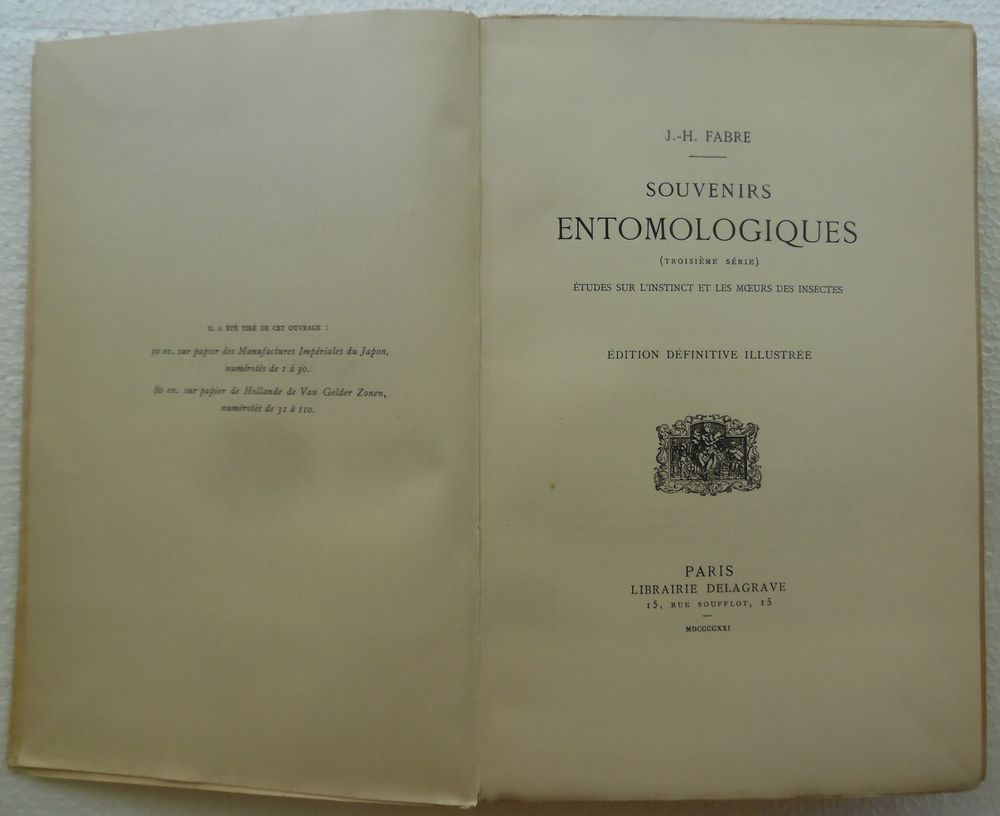 J.- H. FABRE 3&egrave;me s&eacute;rie
SOUVENIRS ENTOMOLOGIQUES 
Livres et BD