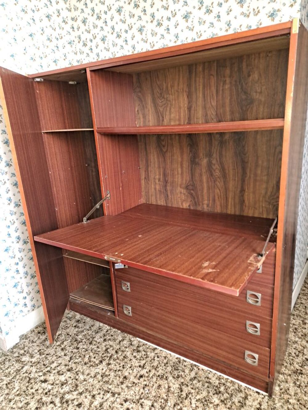 Secr&eacute;taire en bois vernis ou meuble machine &agrave; coudre Meubles