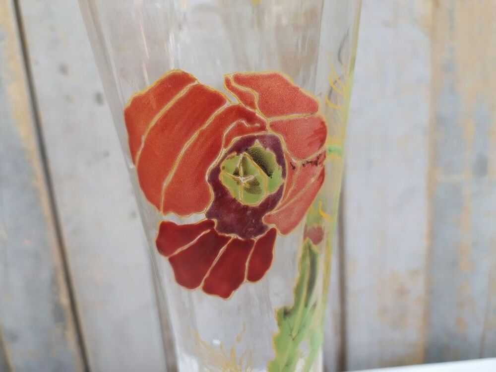 Vase Verre D&eacute;cor &Eacute;maill&eacute; Fleur Coquelicot Legras Montjoye Décoration