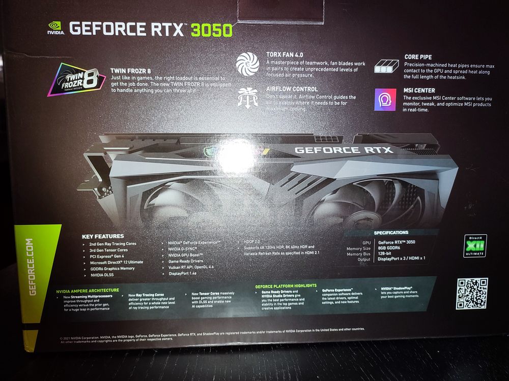 Carte graphique MSI RTX 3050 Gaming X Matériel informatique