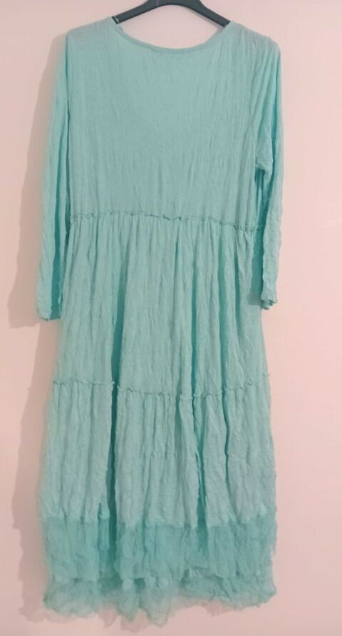 �OE� Robe �t� longue tissu froiss� Couleur Cyan Turquoise Lauren Vidal 20 Gap (05)