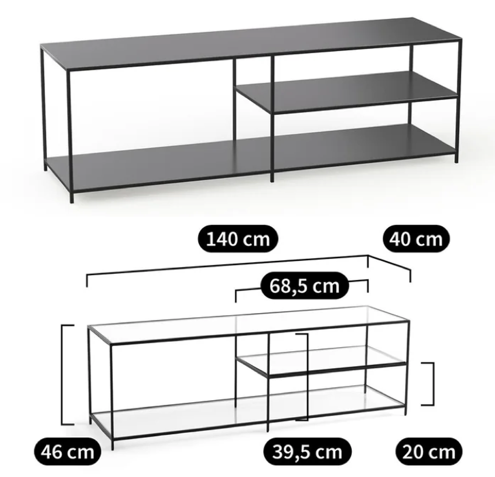 Meuble TV 140 x 40 cm m&eacute;tal noir AM.PM tr&egrave;s bon &eacute;tat Meubles
