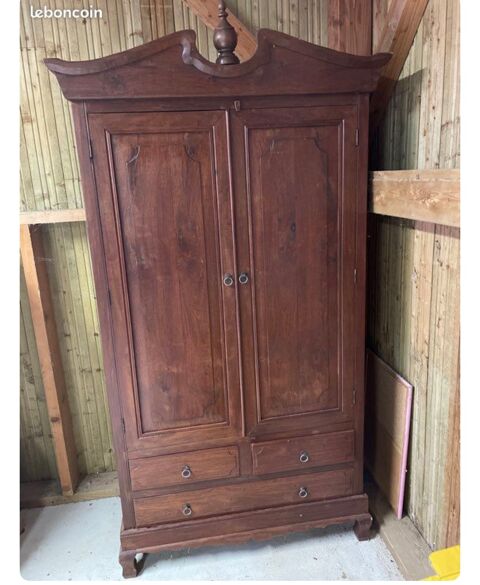 Armoire en bois massif , acajou avec tablettes et tiroirs 80 Fgrac (44)