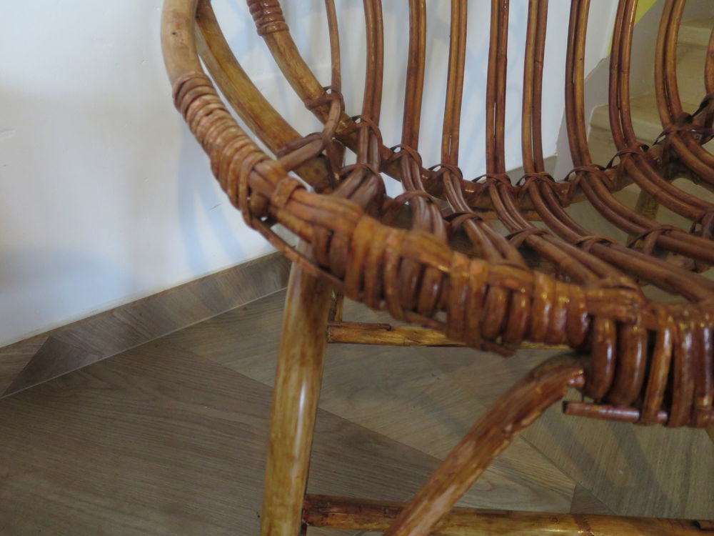Vintage - Lot de 2 fauteuils en rotin-style boh&egrave;me -ann&eacute;es80 Meubles