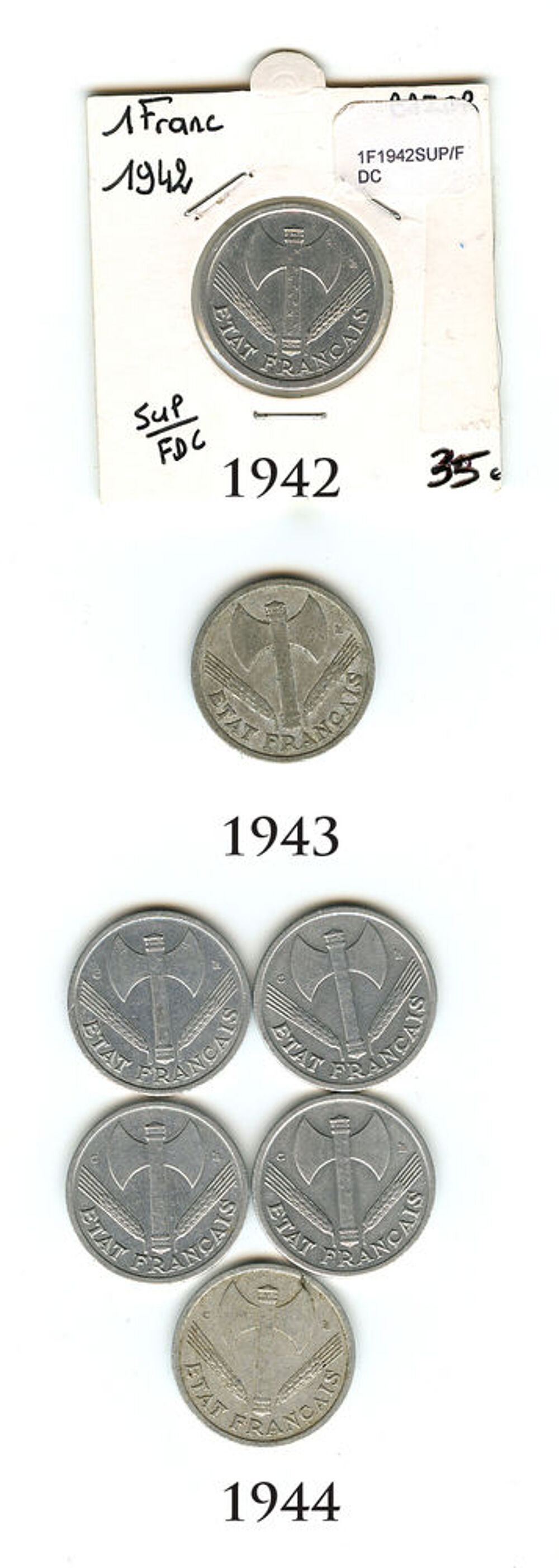 France - 1 Franc Vichy 1942/1943/1944 - Aluminium 