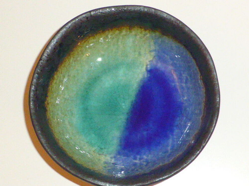 Coupelle &eacute;maill&eacute;e bleu et verte Cuisine