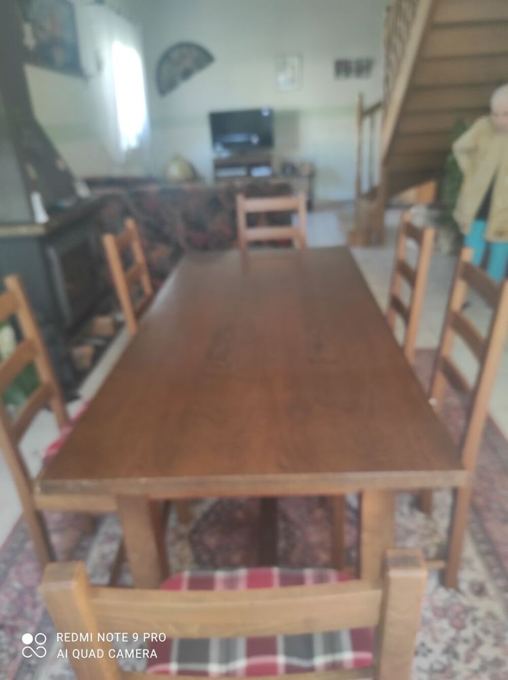 Table salle a manger avec 6 chaises en bois paill&eacute;es Meubles
