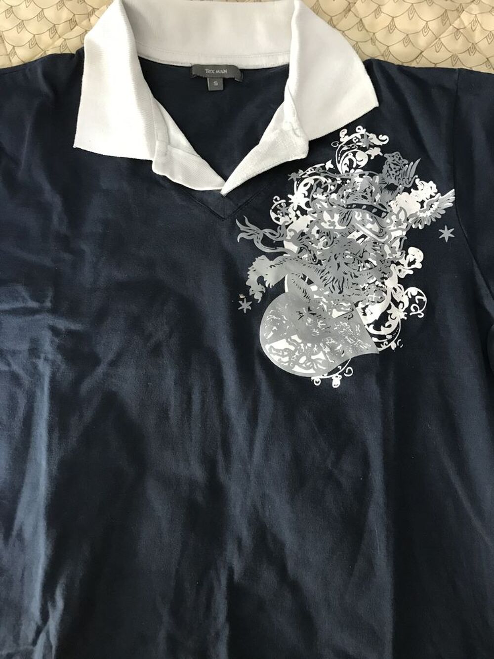 POLO MARINE Col blanc Taille S TEX MAN Vêtements
