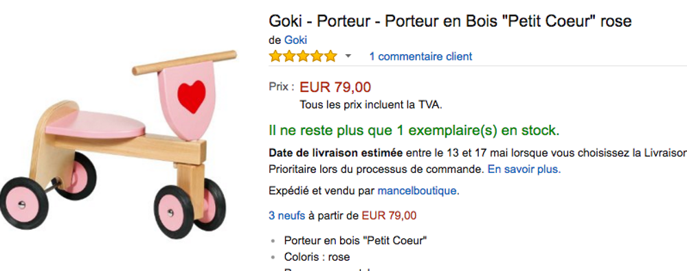 Joli porteur bois rose enfant Jeux / jouets