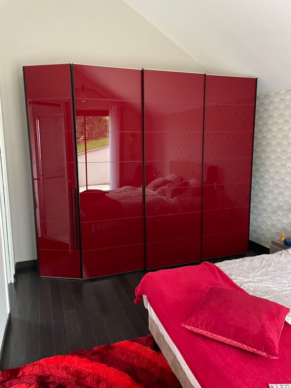 Armoire dressing 3 coulissants + 1 porte rouge bordeaux t Meubles