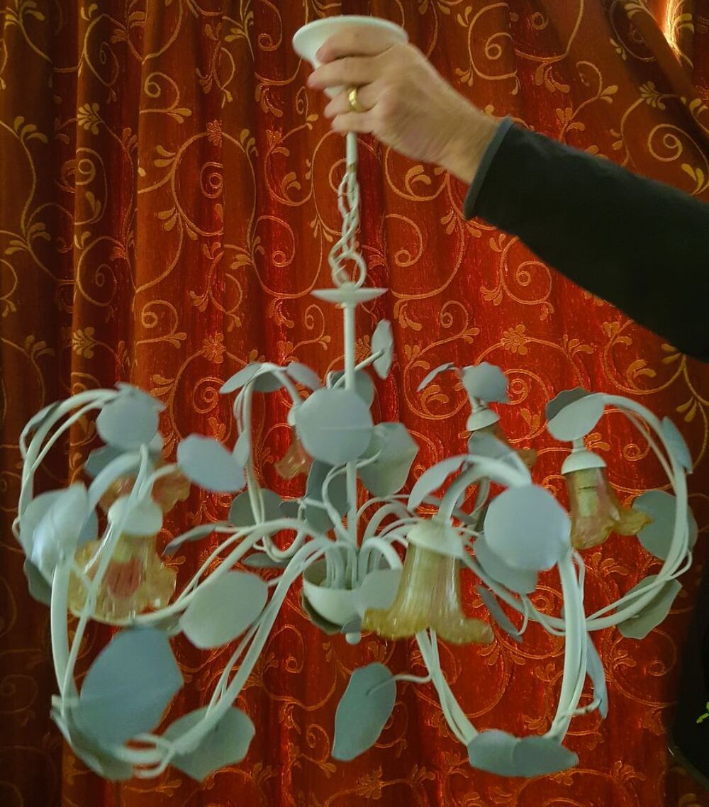 Lustre 6 branches avec verrerie tulipe diam&egrave;tre 70 cm Décoration