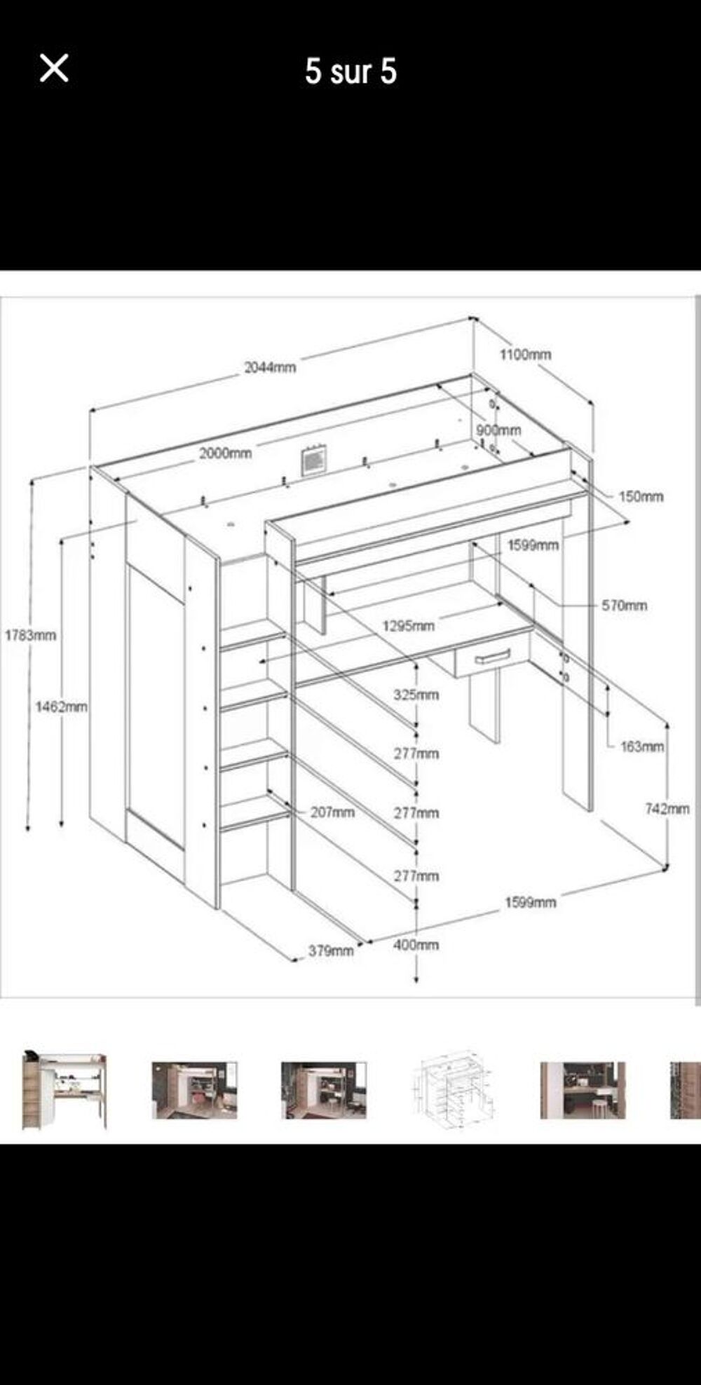 Lit mezzanine enfant 90&times;200 Meubles