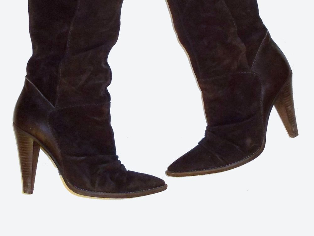 Bottes &agrave; Talons en Cuir et Daim Marron- 39- San Marina Chaussures