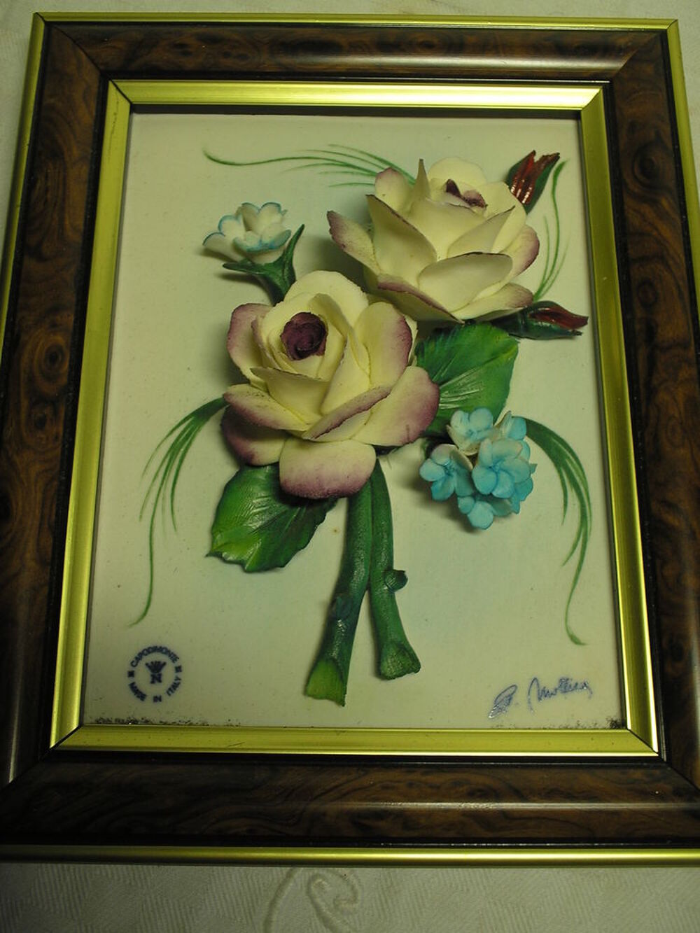 CADRE FLEURS RELIEF EN PORCELAINE"MOLIER" Décoration