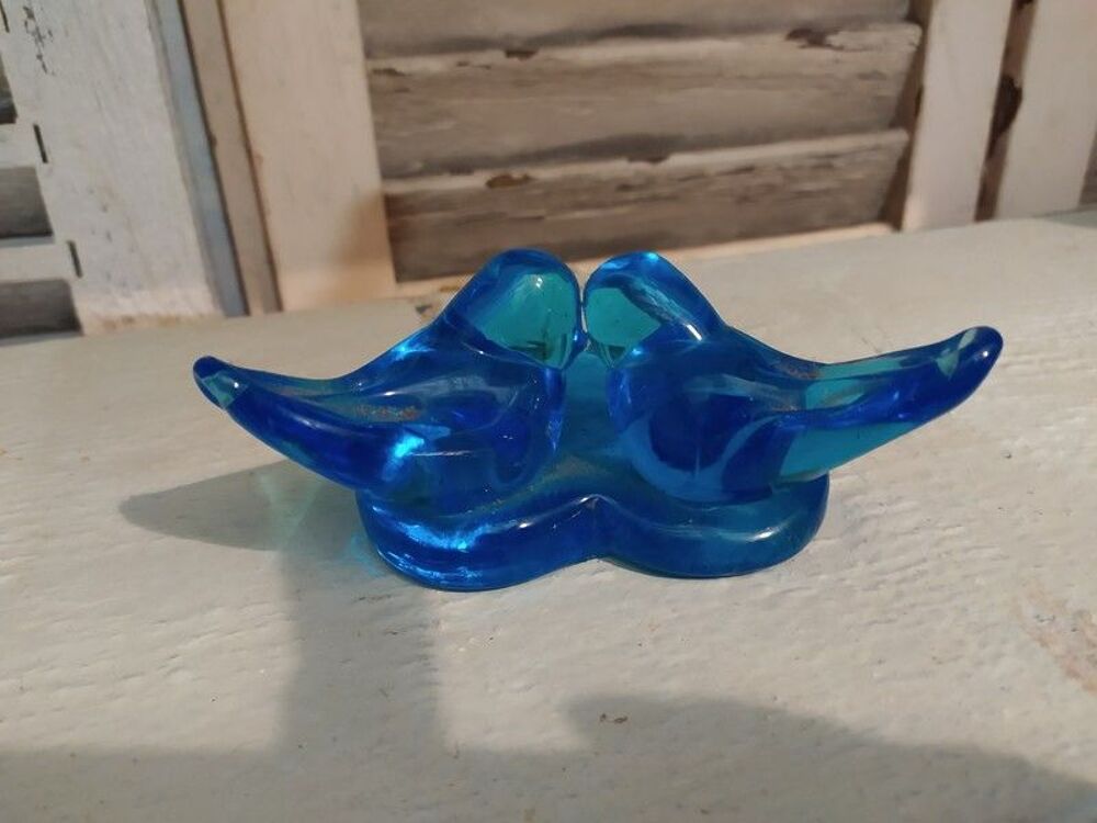 Oiseaux sur un Coeur Verre Moul&eacute; Sign&eacute; Ron Ray 1992. Décoration
