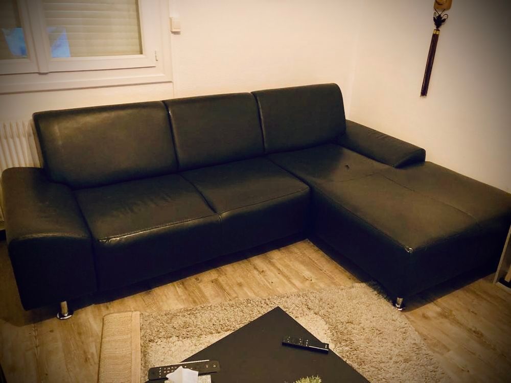 Canap&eacute; d'angle simili cuir noir Meubles