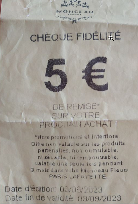 Bon d'achat Monceau fleurs 0 Paris 17 (75)