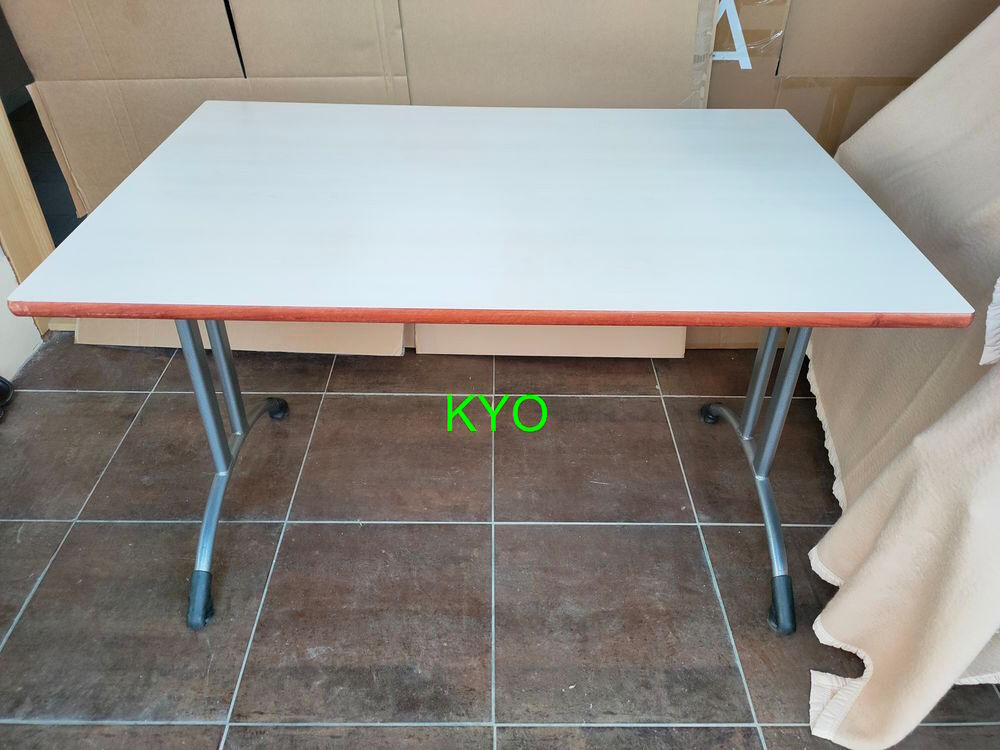 Table rectangulaire bureau 120x80cm, bois m&eacute;tal blanc beige Meubles