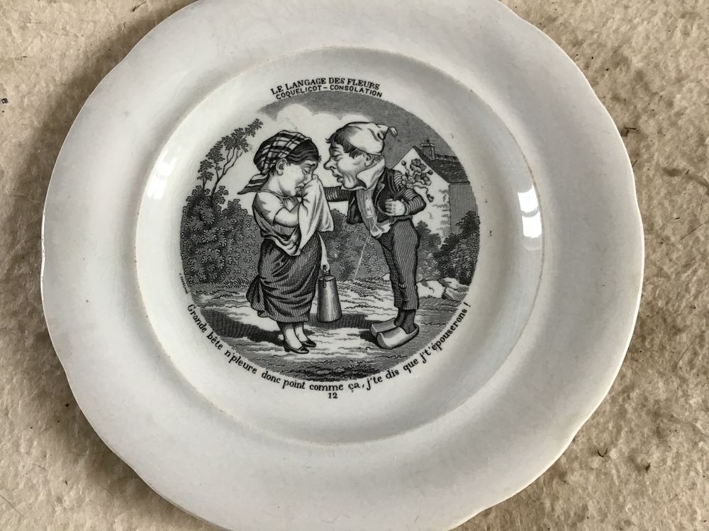 Assiette ancienne 1900 le langage des fleurs Décoration