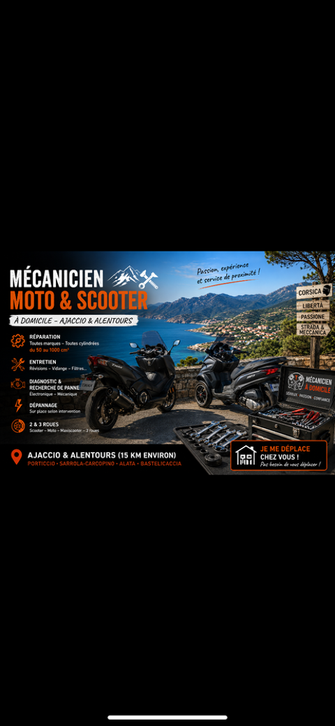 M&eacute;canicien Moto / Scooter 2 roues et 3 roues &agrave; domicile sur  0 20167 Appietto