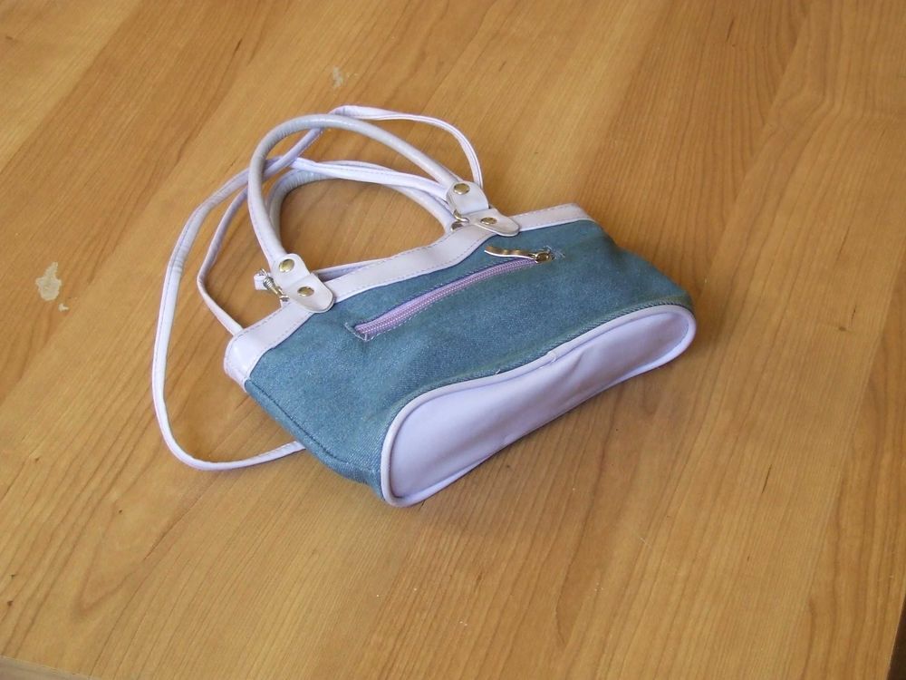 Petit sac &agrave; main bandouli&egrave;re, jeans parme, PARIS, TBE Maroquinerie