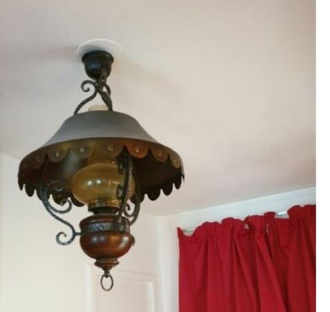 Lustre en bois et fer forgé lampe de belle qualité bois mass 60 Dourdan (91)