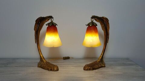 Lampes en bronze art nouveau style C.Ranc tulipes pate de ve 700 Nancy (54)