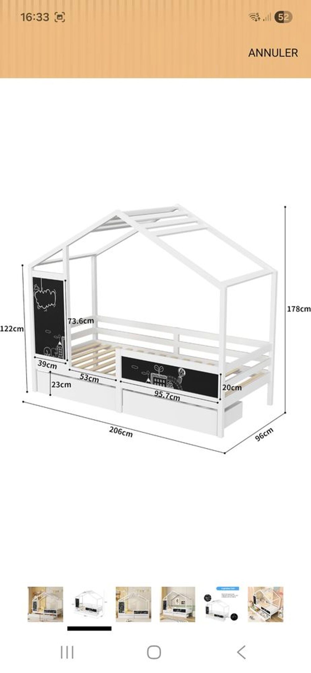 Lit cabane enfant avec tableau &agrave; dessin Mobilier enfants