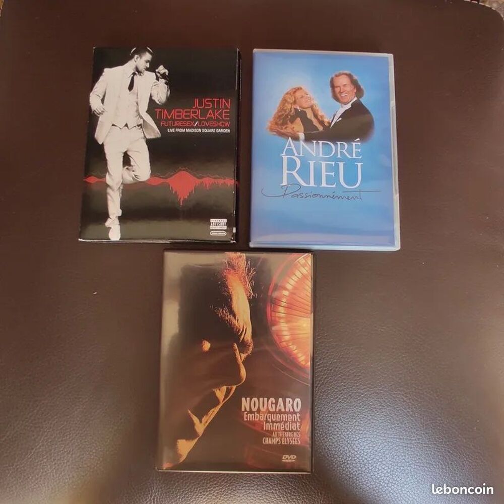 Dvd Q:3 Andr&eacute; Rieu, 
Claude Nougaro, 
Justin Timberlake CD et vinyles