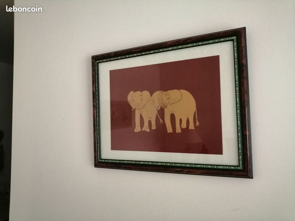 Cadre couple &eacute;l&eacute;phant TBE Décoration