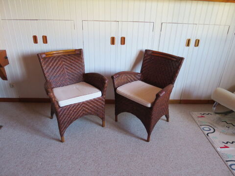 Vintage -Lot de 2 fauteuils en rotin tressé -coussins 175 Fondettes (37)