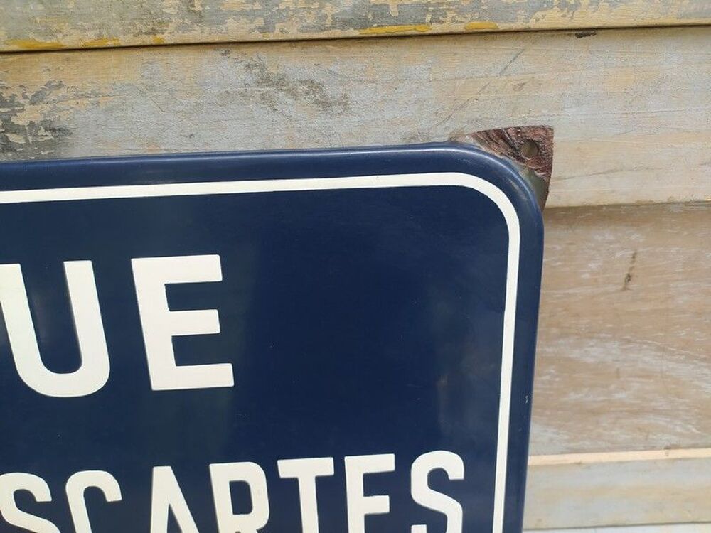 Ancienne Plaque &Eacute;maill&eacute;e Rue Ren&eacute; Descartes 1596-1650
