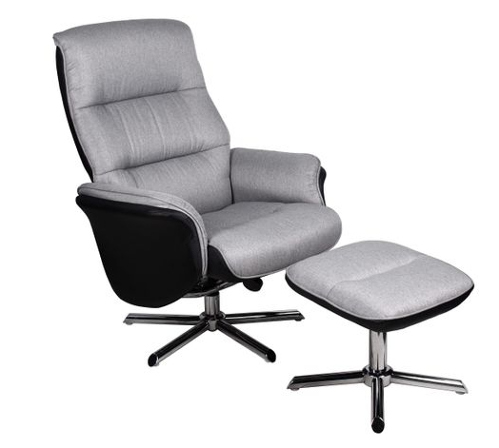 Fauteuil relax et repose pieds CLIFTON tissu gris Meubles