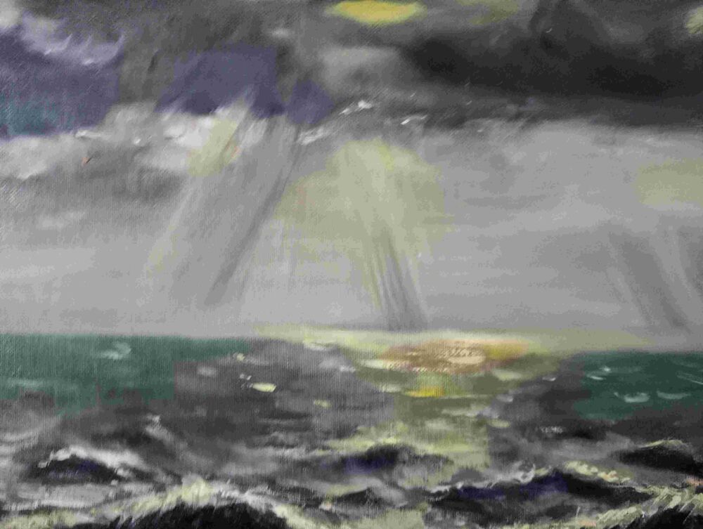 Tableau peinture huile carton entoil&eacute; vagues Décoration